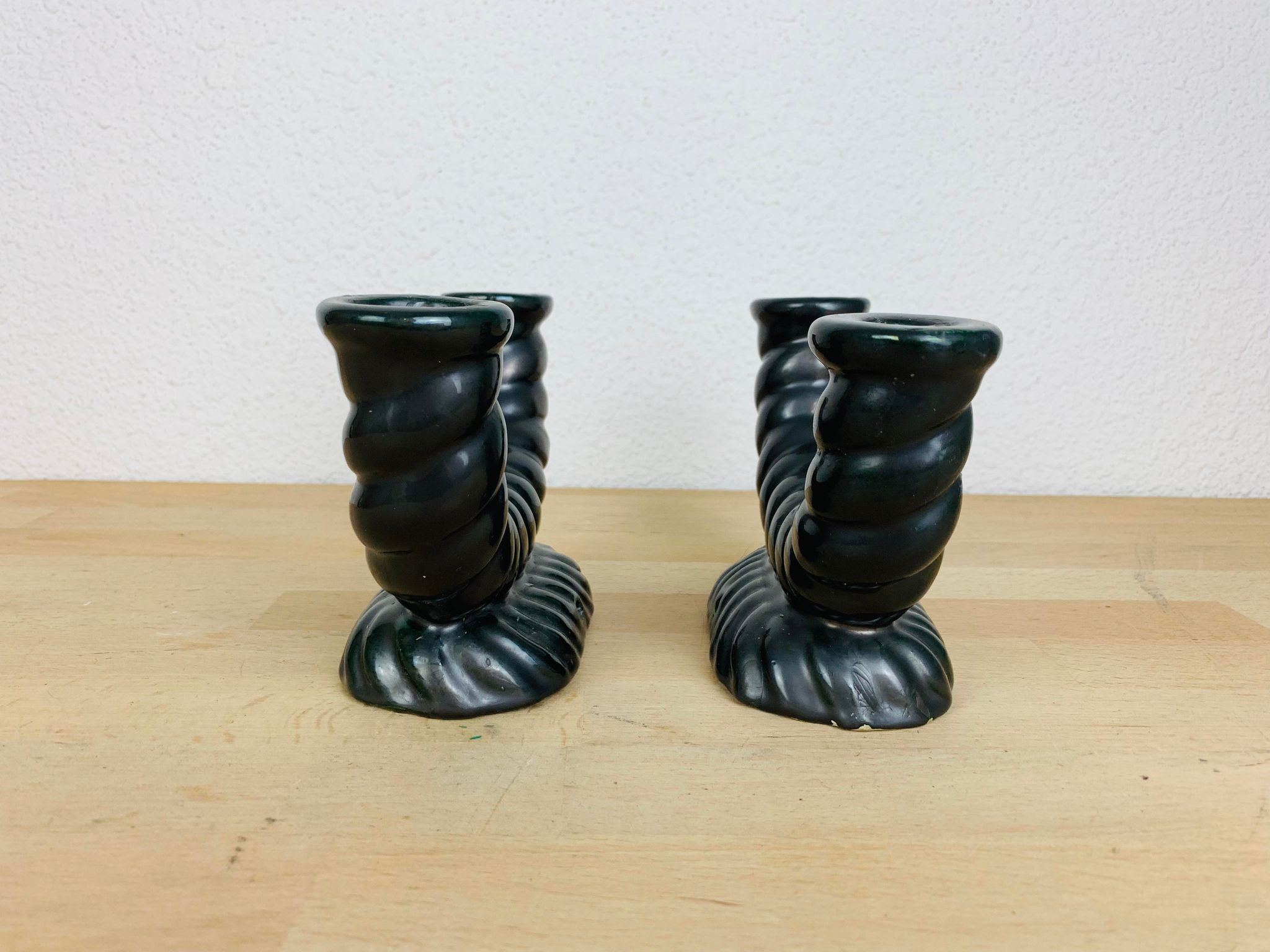 Pair of black Longchamp ceramic candle holders 50s