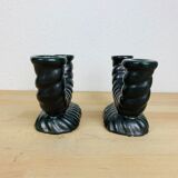 Pair of black Longchamp ceramic candle holders 50s
