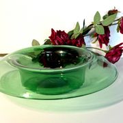 Vintage Hand Blown Green Glass Centerpiece Bowl, Empoli, Italy, 1970s