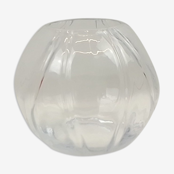 Vase en verre épais transparent sphérique et déco en relief 18 cm