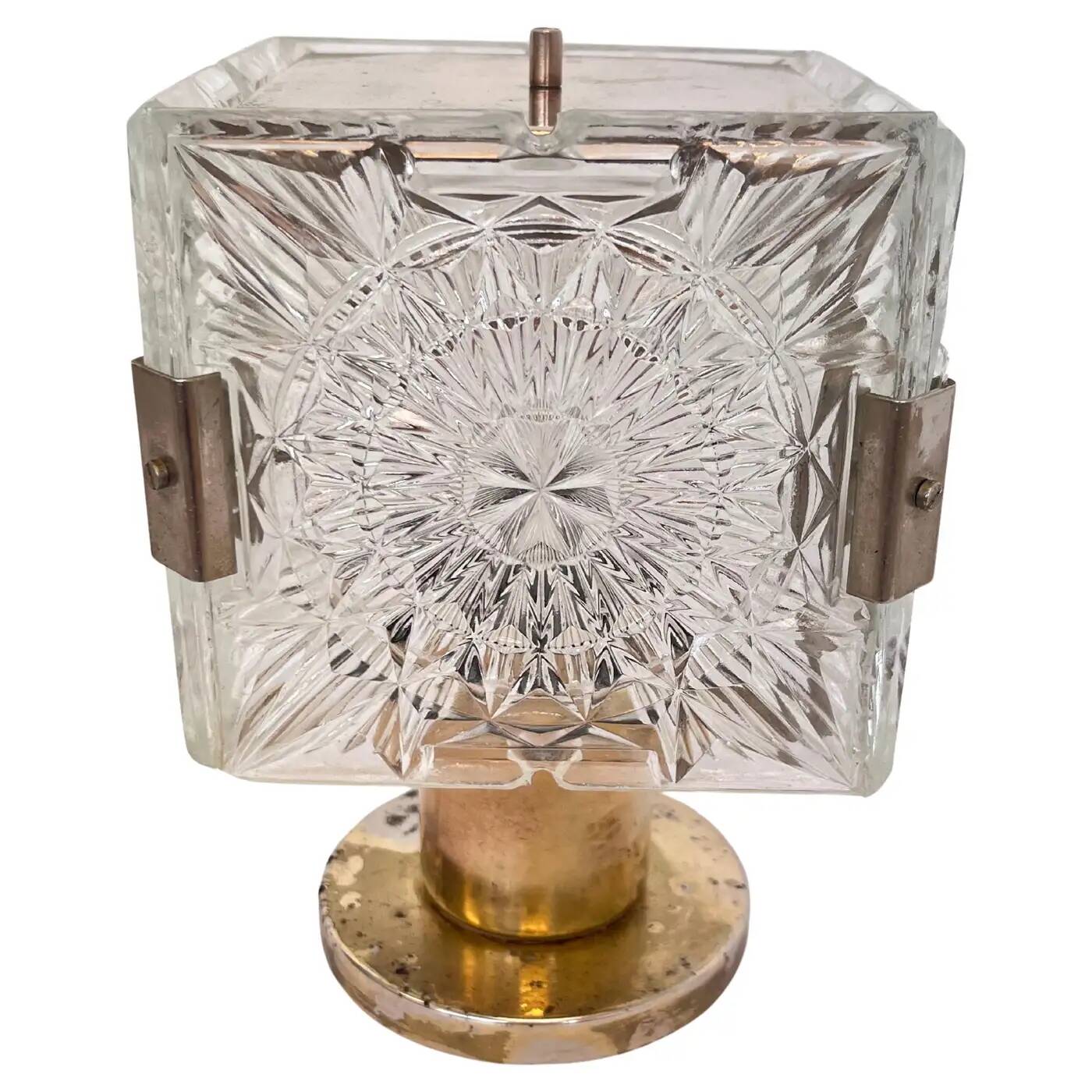 Design table crystal glass brass lamp by Kamenicky Senov, 1970s