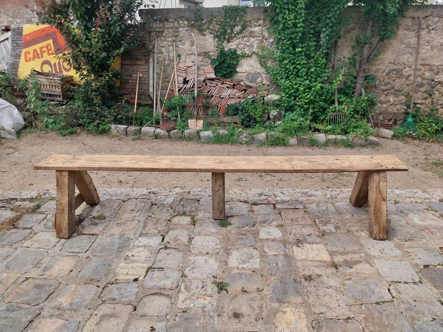 Grand banc ancien bois brut