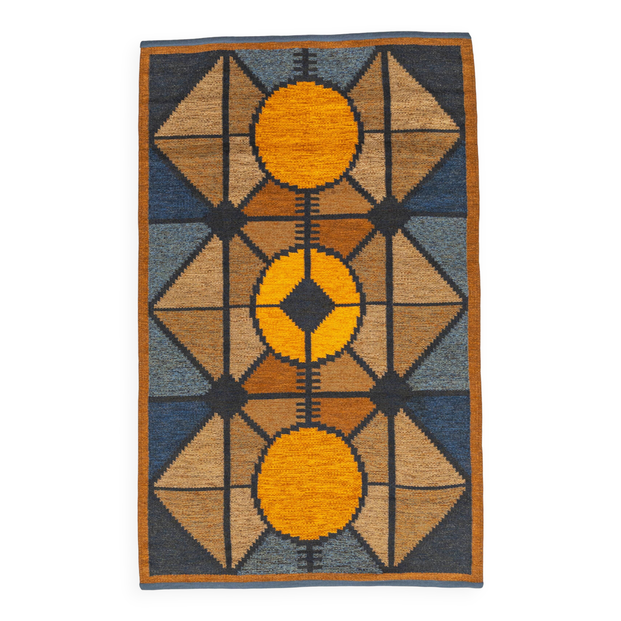 Scandinavian 20th century modern flat weave rug by Britta Swefors. 212 X 13