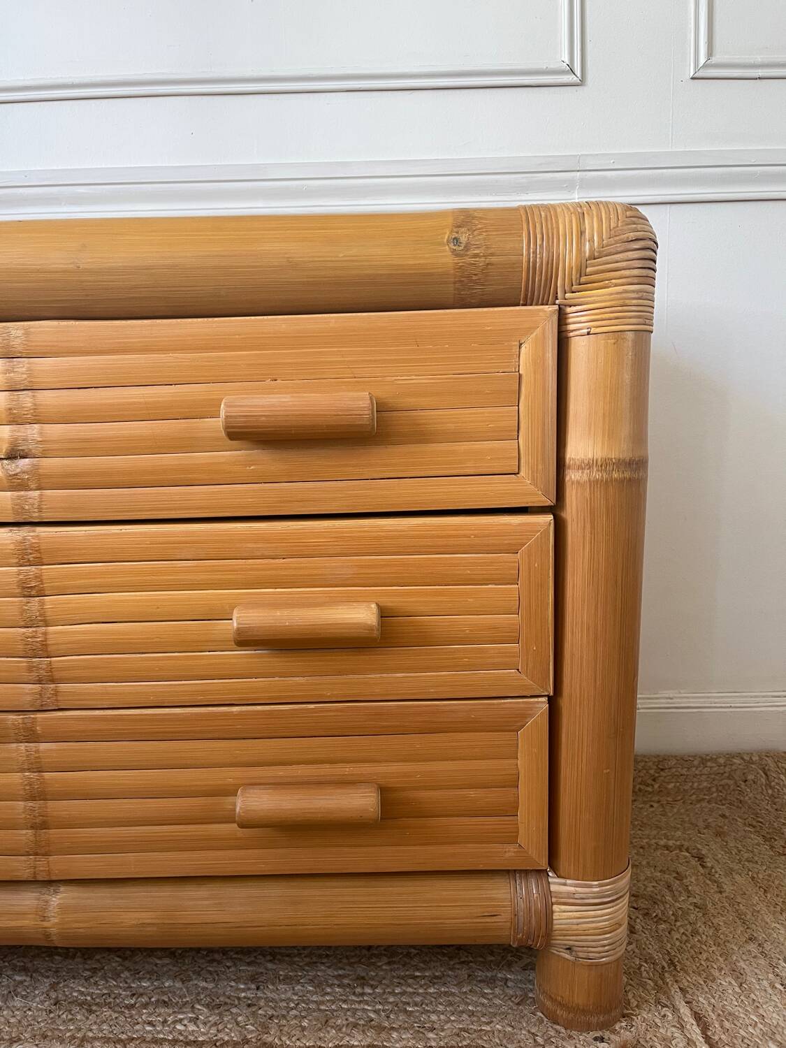 Commode italienne en bambou et rotin