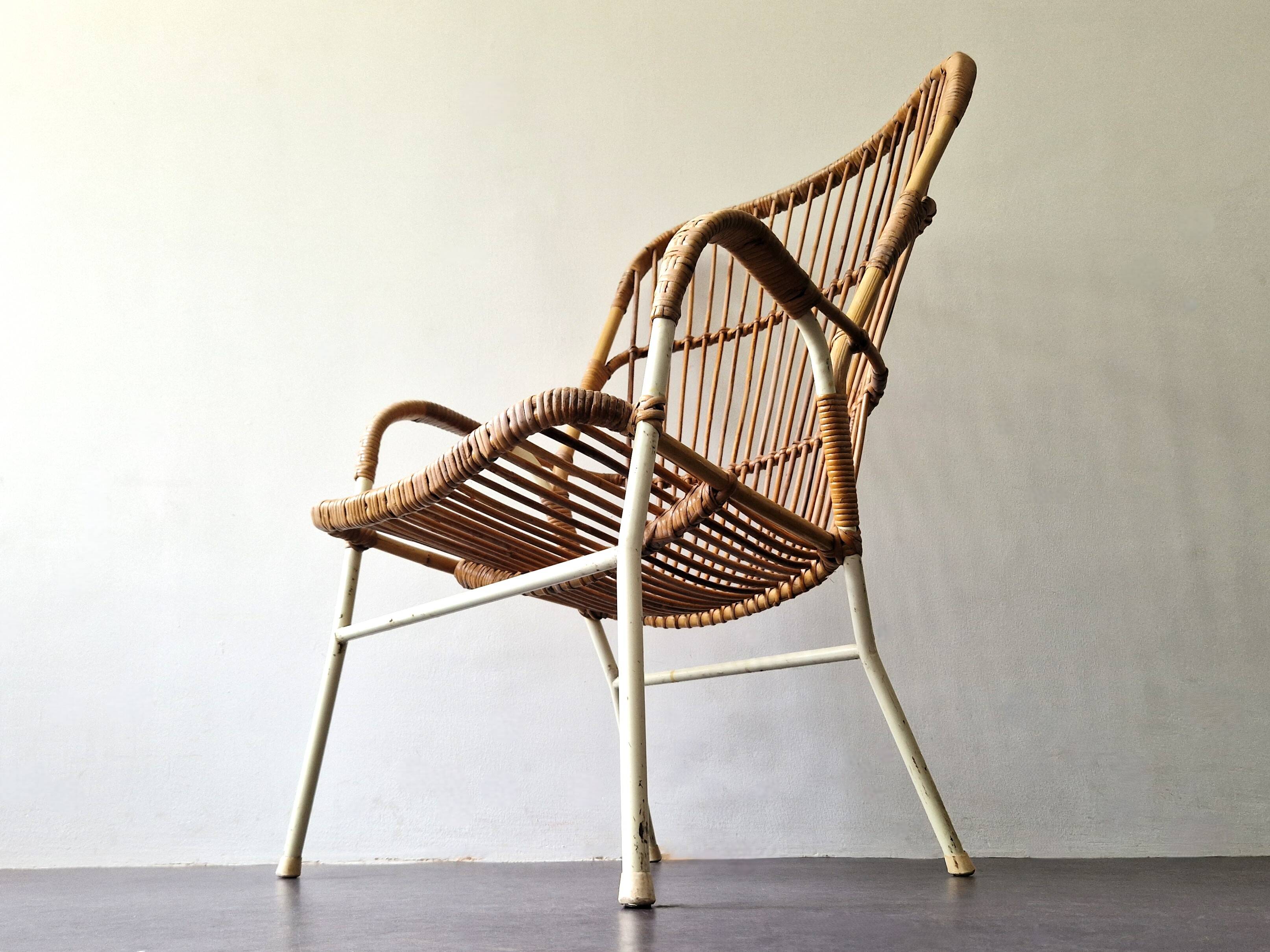 Rattan high back chair with white frame for Rohé Noordwolde, The Netherlands 1960's