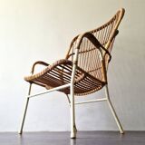 Rattan high back chair with white frame for Rohé Noordwolde, The Netherlands 1960's