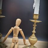 Duo worked brass candle holders