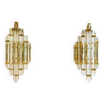 Venini pair of crystal glass wall lights, Italy 1980
