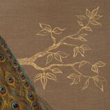 Canvas painted with a peacock design on a branch, contemporary work.