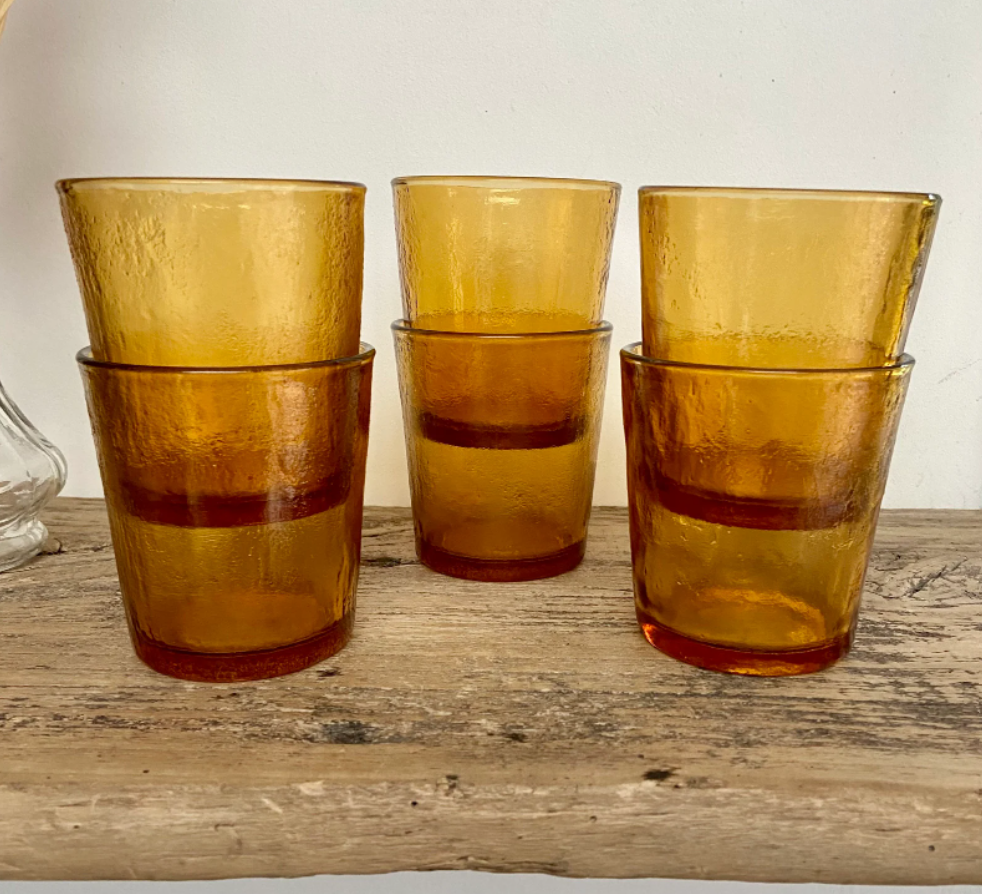 Lot de 6 verres ambrés Lever vintage