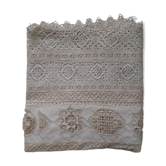 Large unbleached tablecloth, lace and linen.