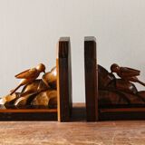 Pair of wooden bookends, birds, art deco,