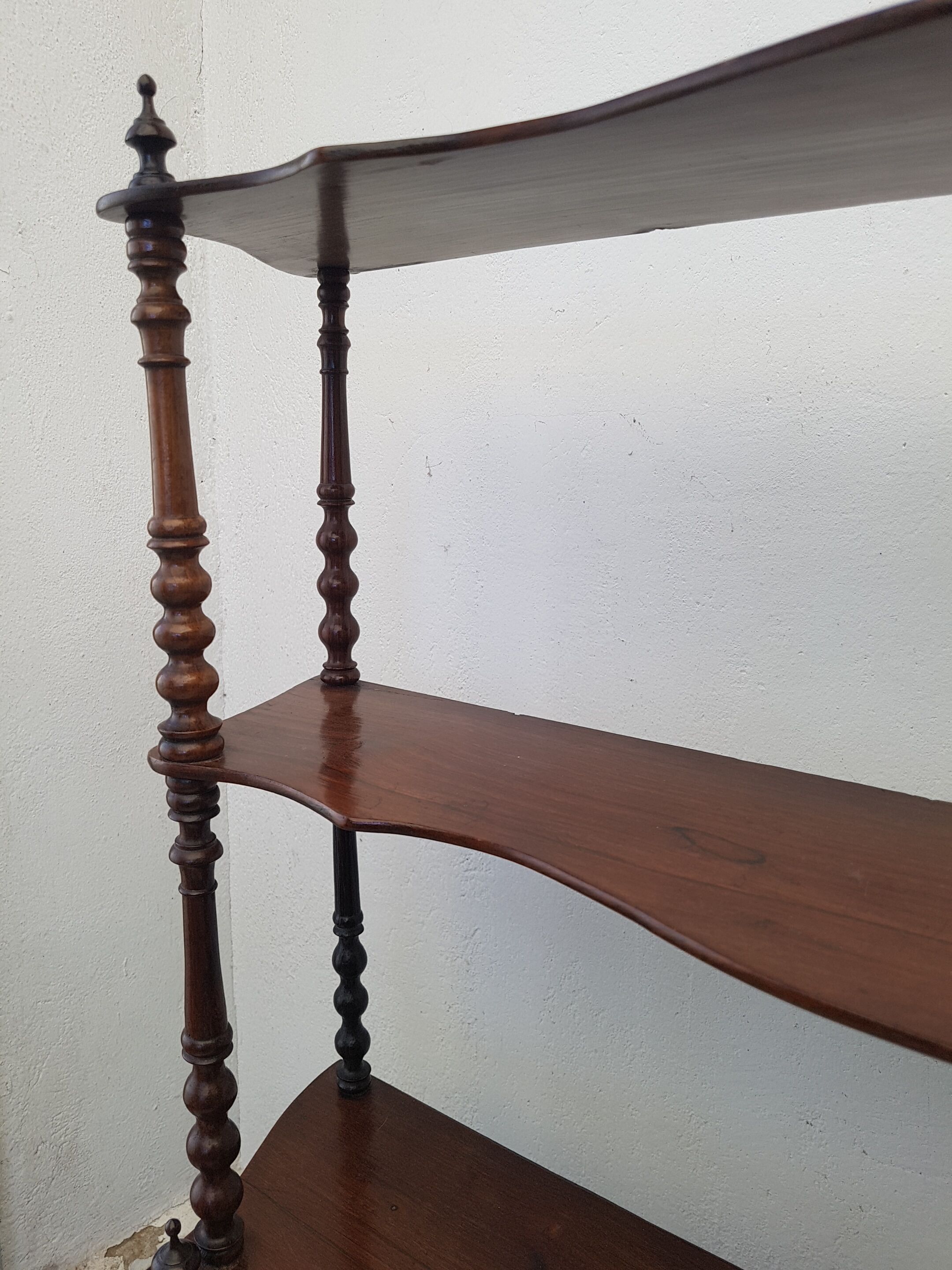 Old shelf to hang or lay in walnut and turned wood