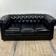 Vintage 1980 black leather Chesterfield sofa