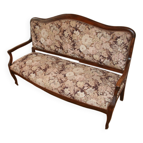Ancienne banquette provençale tissu cloute & bois massif 3 places — Beyit