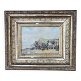 Old painting after A. Delcroix – lively seaside scene, 1841