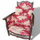Antique armchair from around 1900, solid wood – red toile de Jouy.