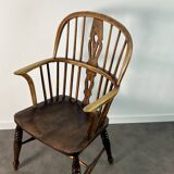 Windsor Low Back Armchair - Solid Elm with Curved Back, 19th Century