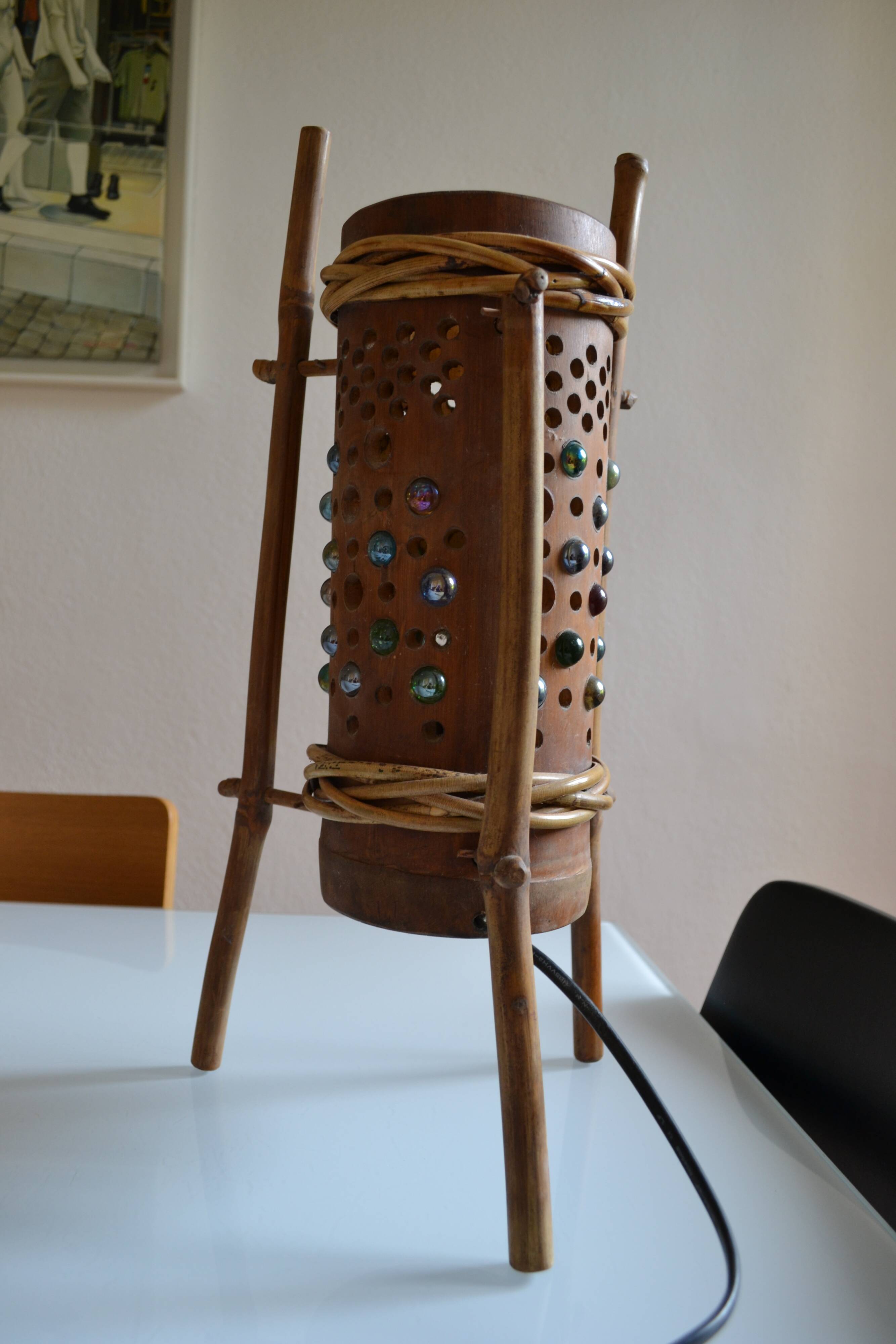 Lampe vintage tripode en bambou