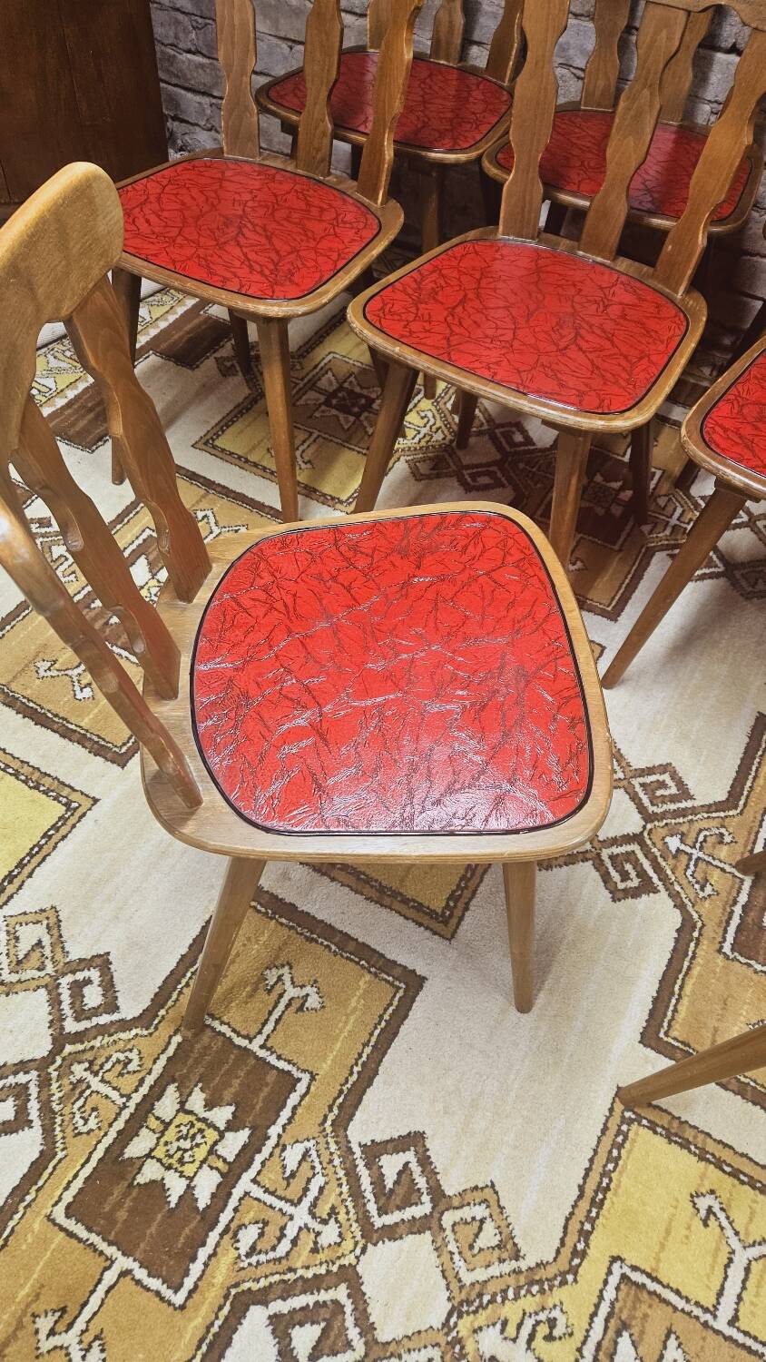 Set of 12 vintage 1960s red leatherette bistro chairs