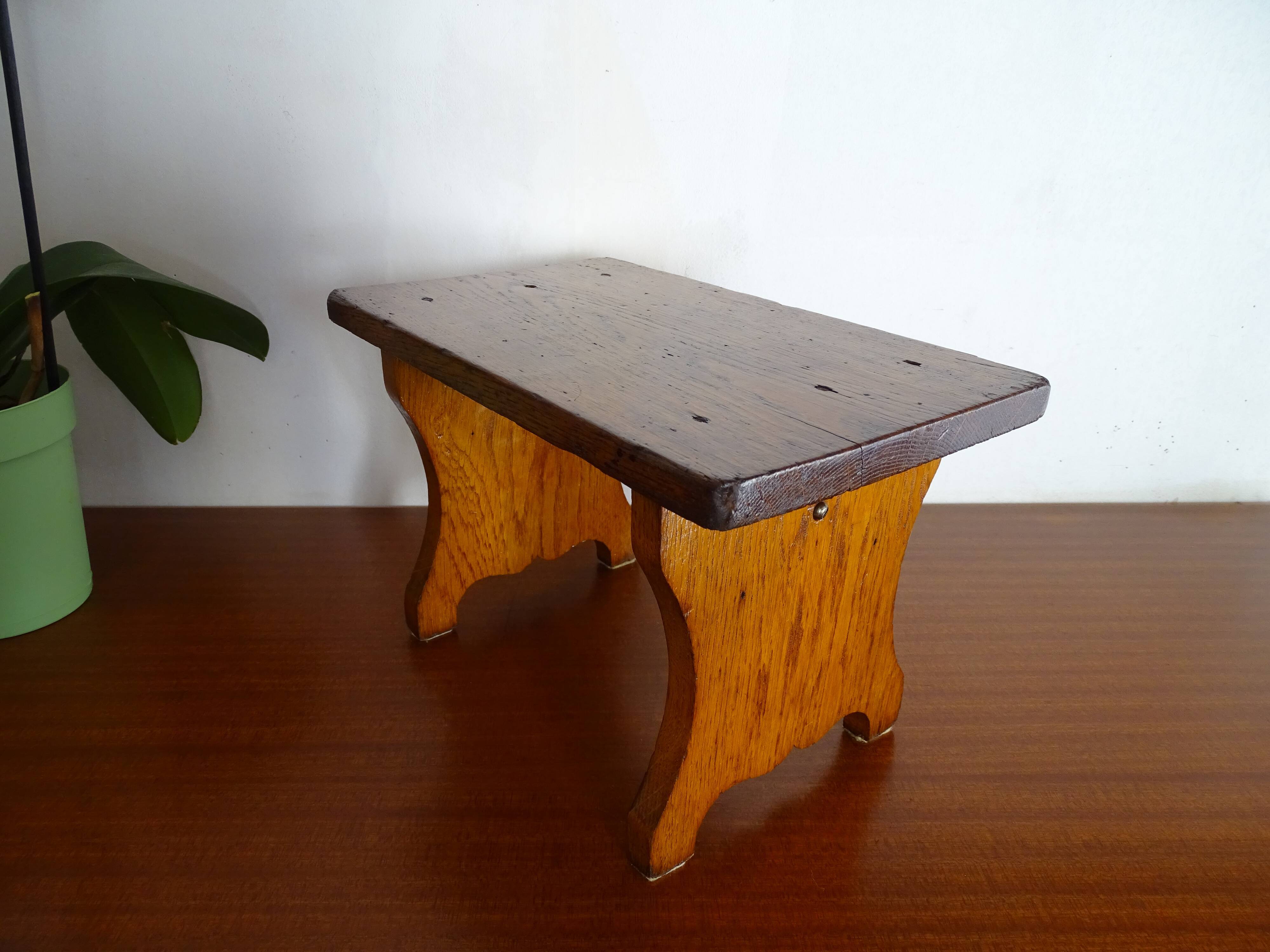 Vintage brutalist wooden stool