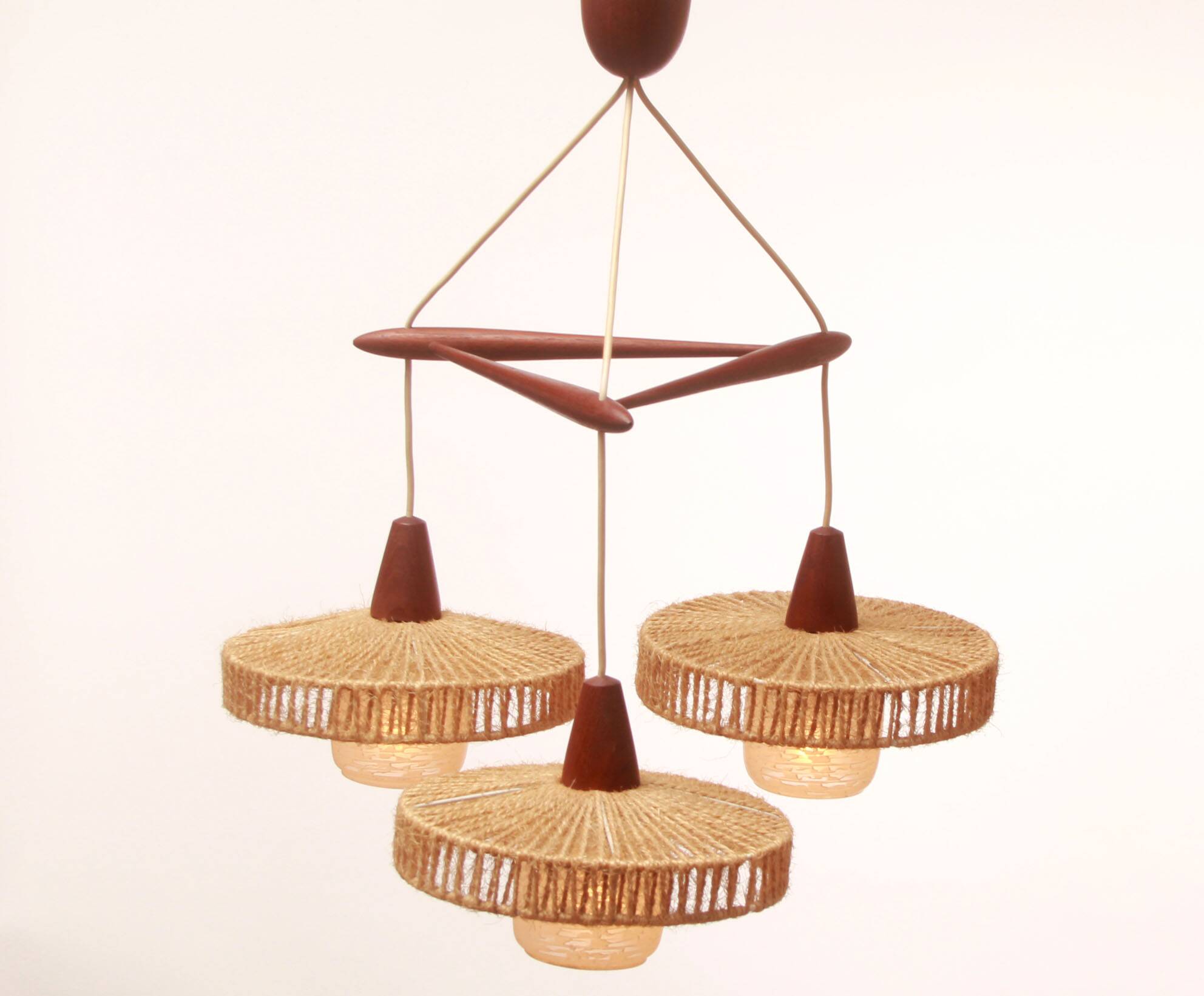 1960s teak ceilang lamp triangle