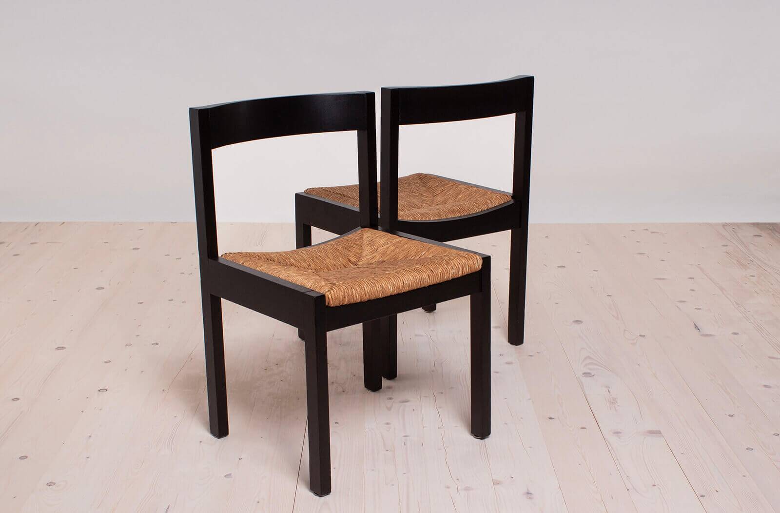 Vintage dining set, 4 chairs, extendable dining table, rope seating, 1970s