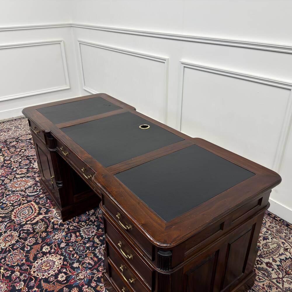 Classic English Desk with Black Leather