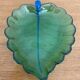 Set of 7 Vintage Green Leaf Shape Blown Glass Coupe Plates #C053