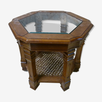 Table basse en bois verre hexagonale
