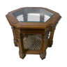 Hexagonal glass wood coffee table