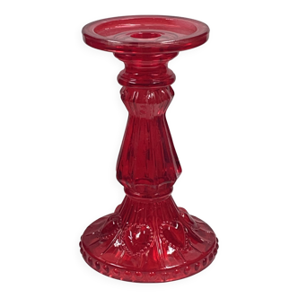 Fancy candle holder in red glass Italian style Empoli glass 18.5 cm