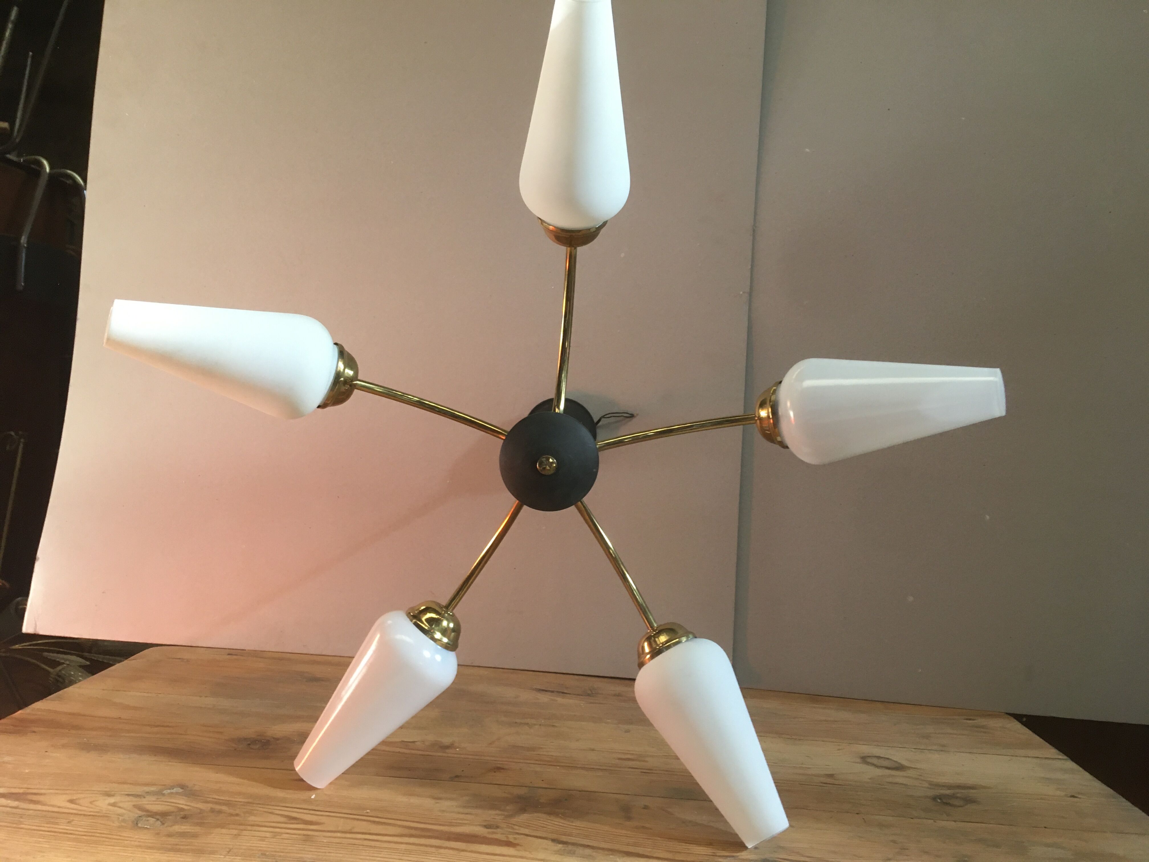 Lustre Arlus vintage laiton 5 branches