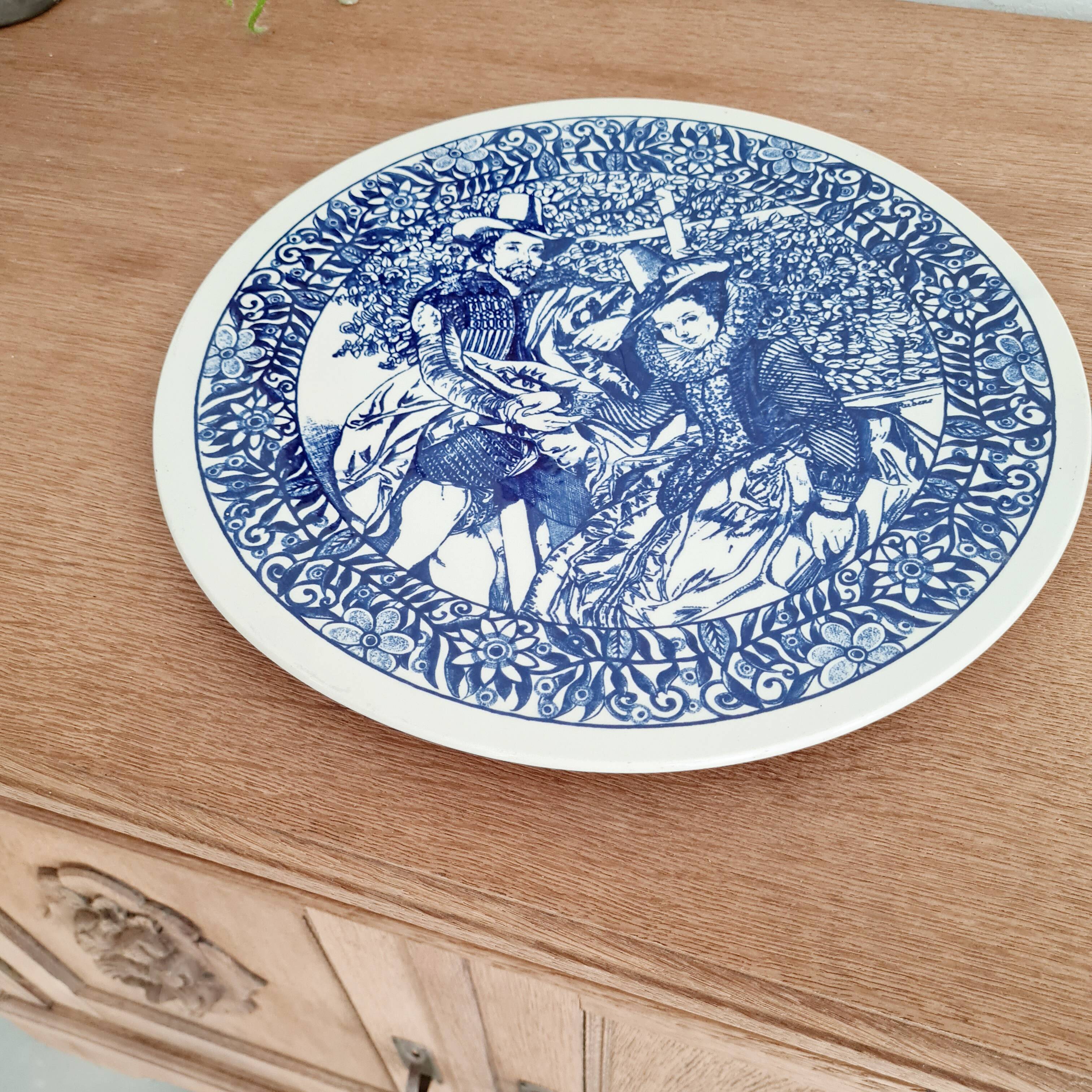 Large white porcelain dish with blue design