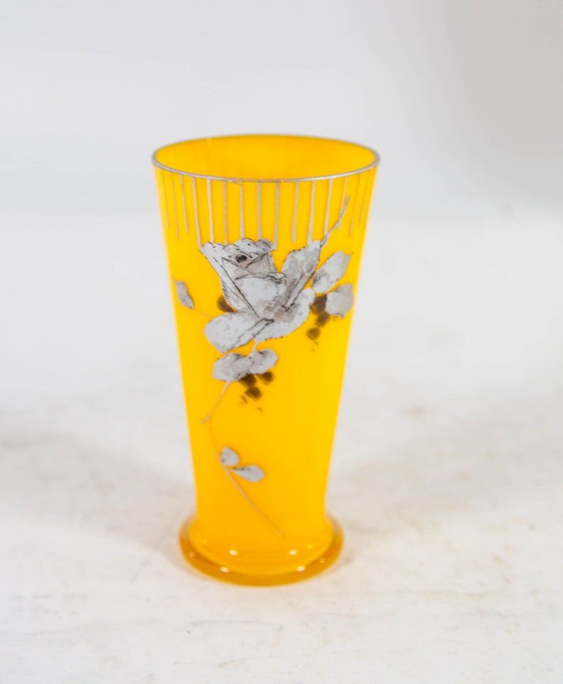 Art Nouveau lemonade service pitcher and 6 hand-painted glasses in bohemian glass early 20th century