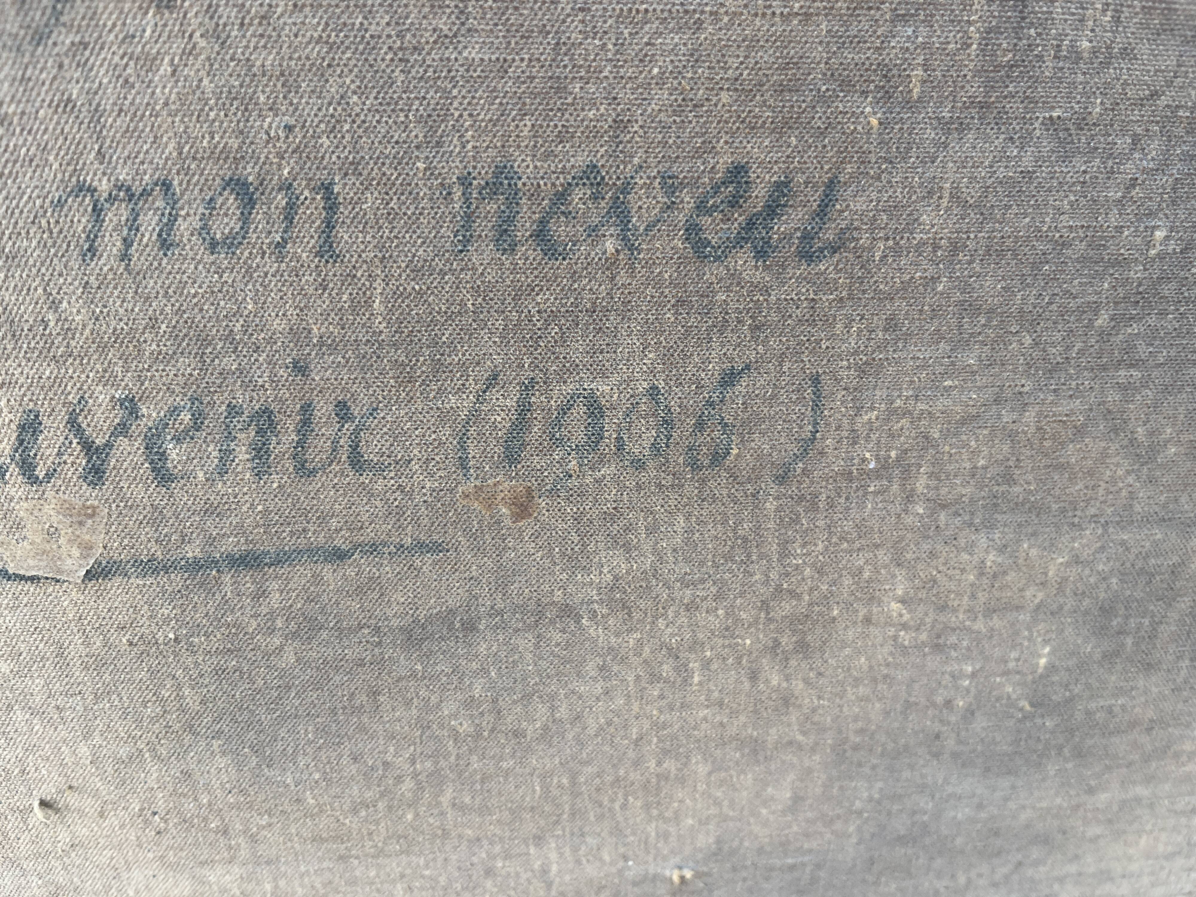 Old painting signed G. Thomas ? Cows at the watering place » (1906)