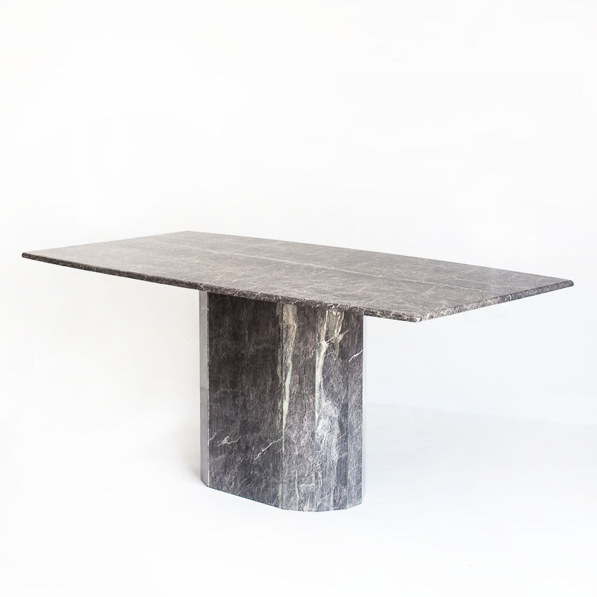 Vintage dining table. Gray marble. Italy, 90s
