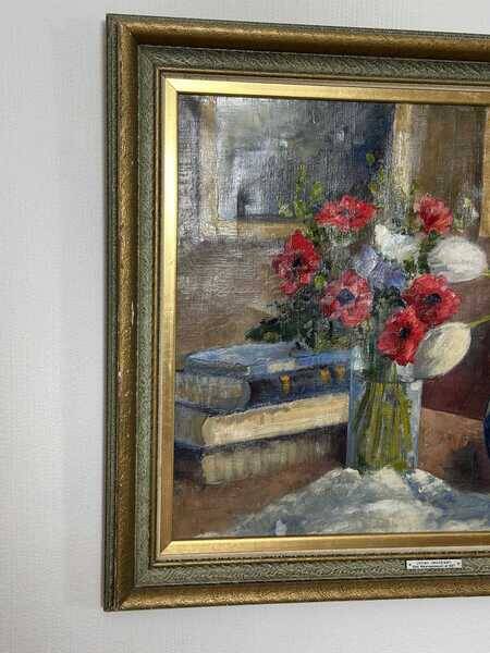 Original early century Swedish oil on canvas – "Tulips and Poppies" by Johan Jacobsson – vintage & framed 68 × 80 cm (26.8" × 31.5")