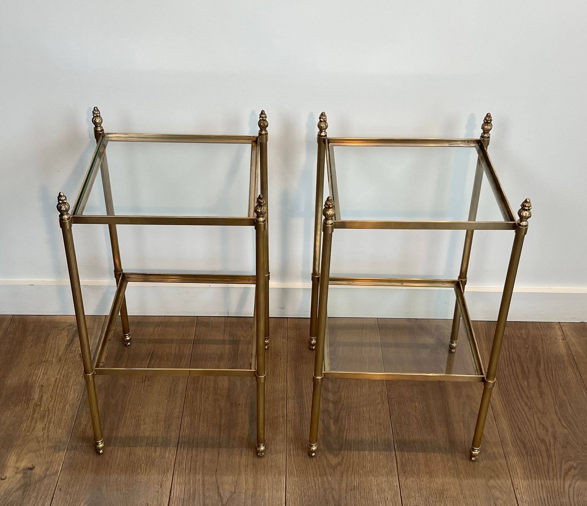 Pair of brass side tables attributed to Maison Jansen