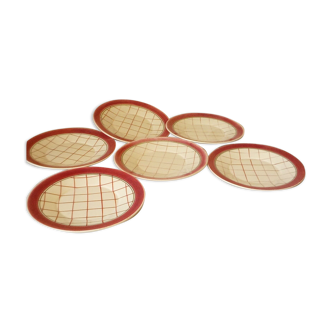 6 plates with opaque porcelain dessert by gien model michel art deco