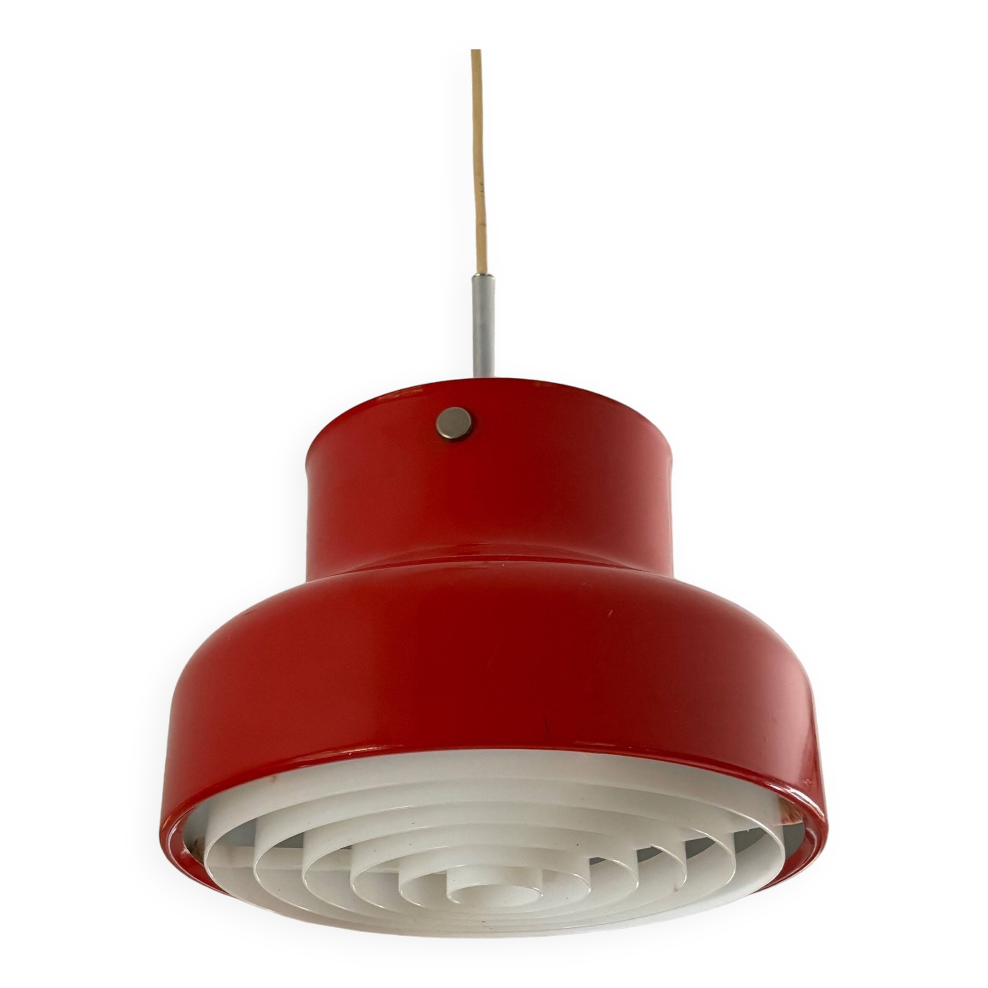 Red bumling pendant light - 70s suede