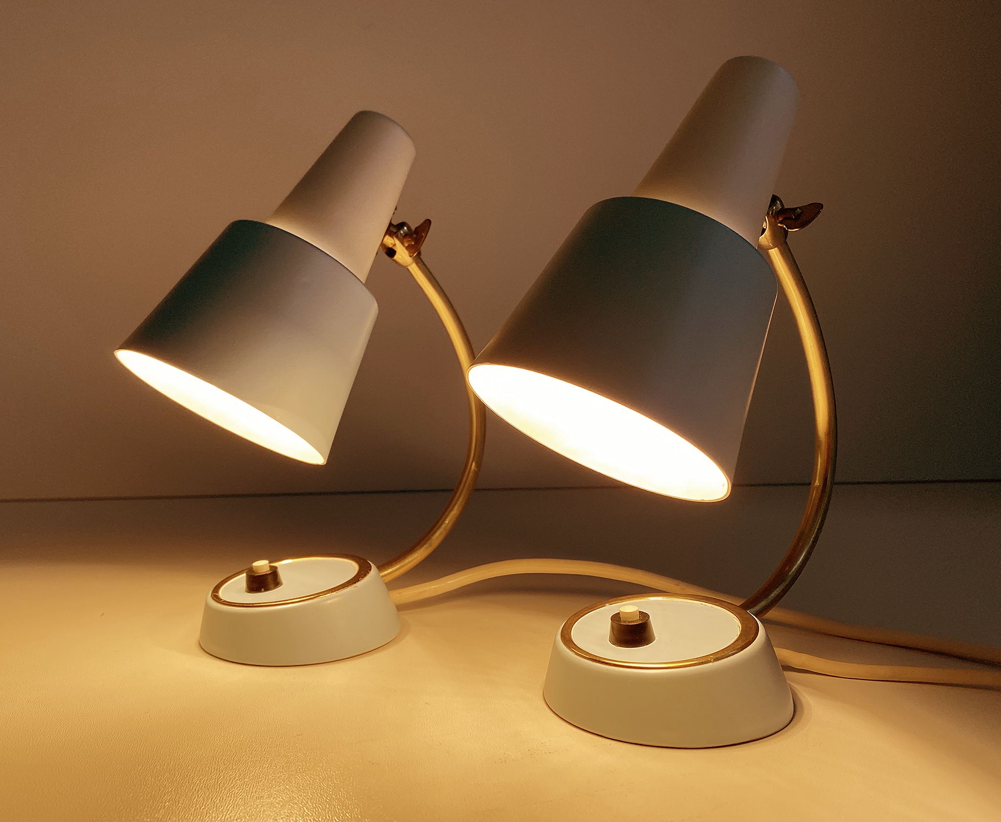 Pair of vintage table or bedside lamps, brass, 50s 60s