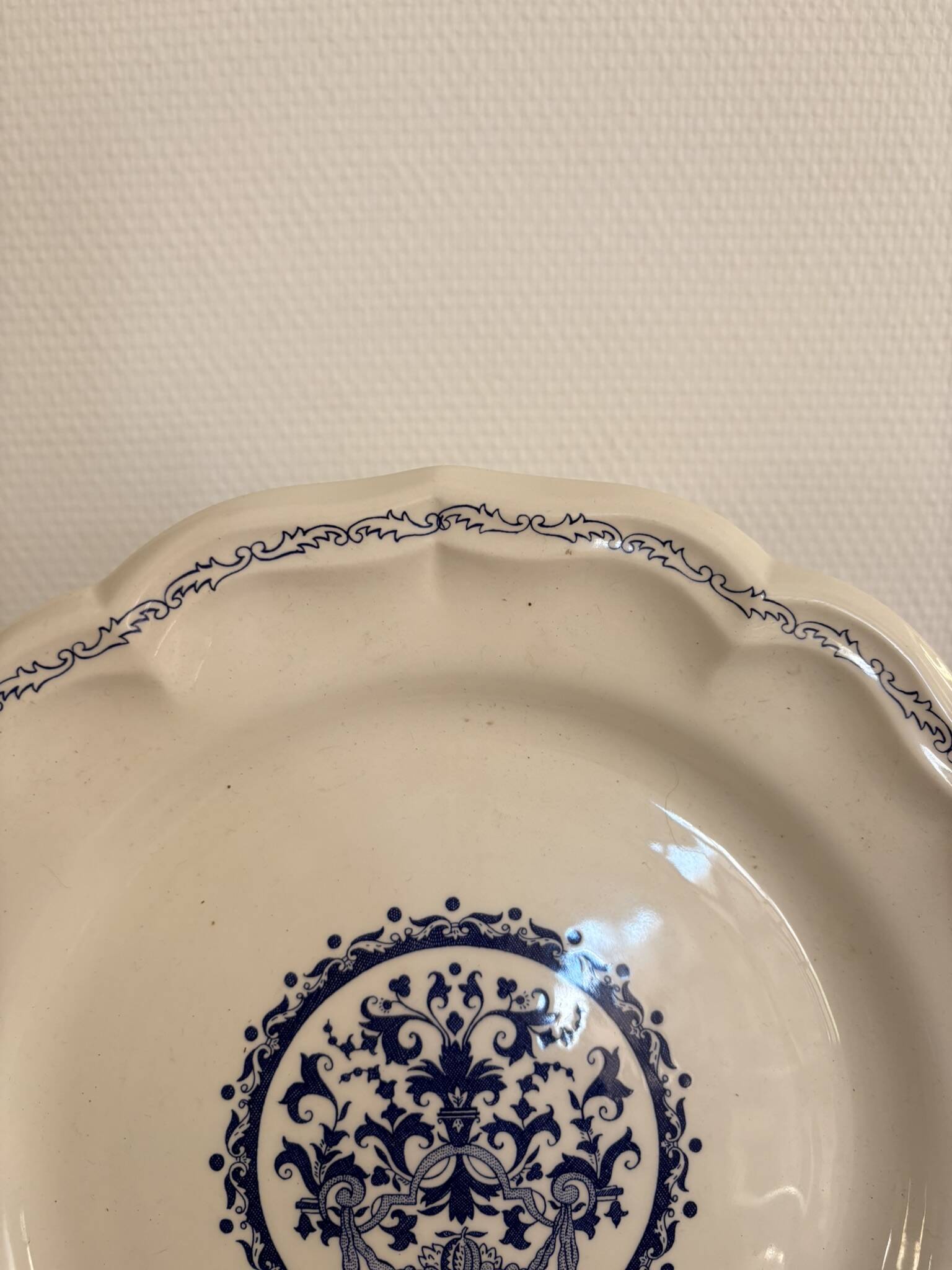 Old Dish Basket Vegetable Dish Earthenware Gien Rouen Renaissance Blue Model