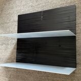 Pair of contemporary shelves in steel and stained wood