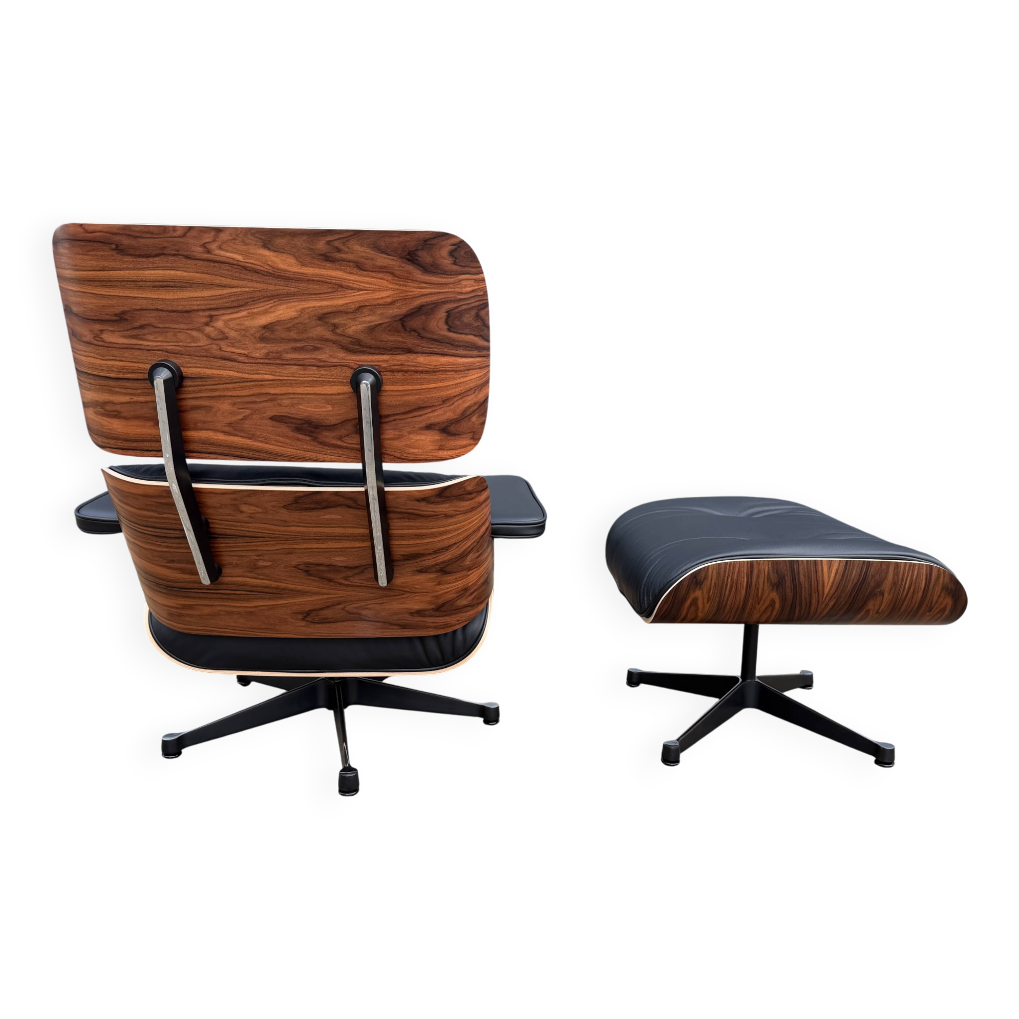 Vitra Eames Lounge chair XL + Ottoman, Zwart leder & Santos Palissander