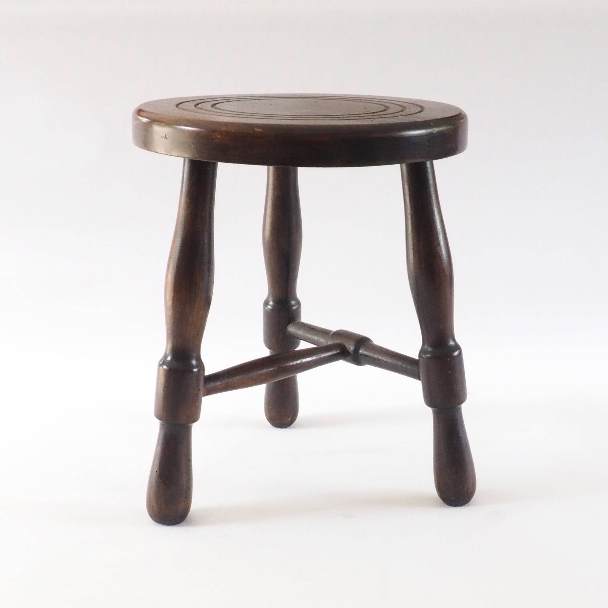Turned wood tripod stool