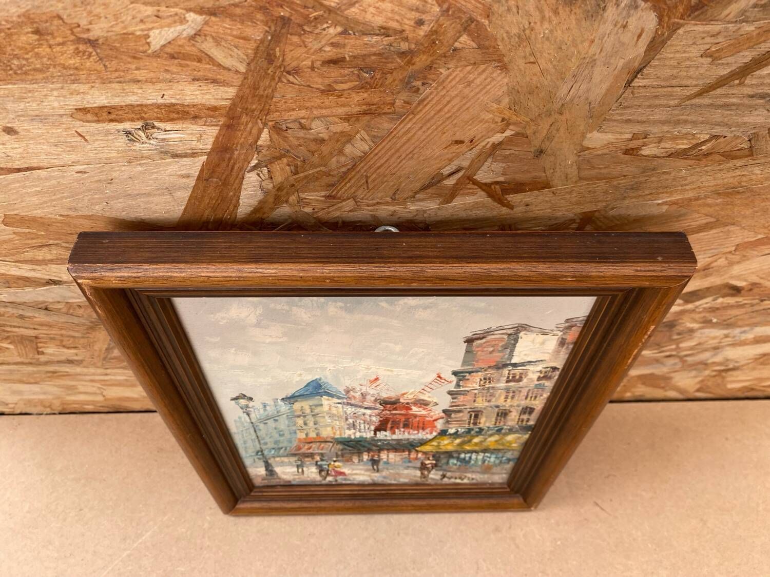 Old painting caroline burnett view paris moulin rouge oil on canvas