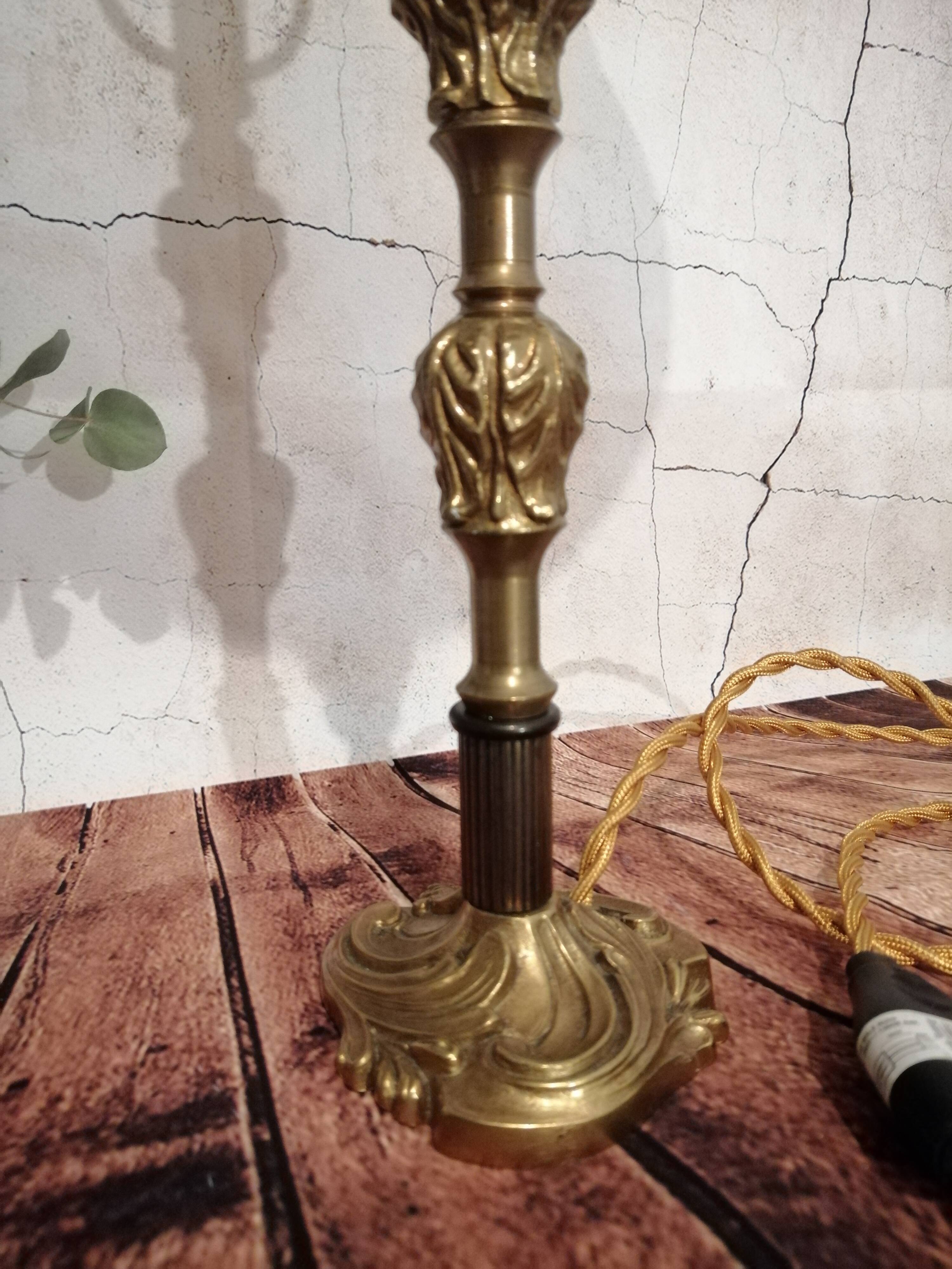 Lampe champignon ancienne en verre et laiton