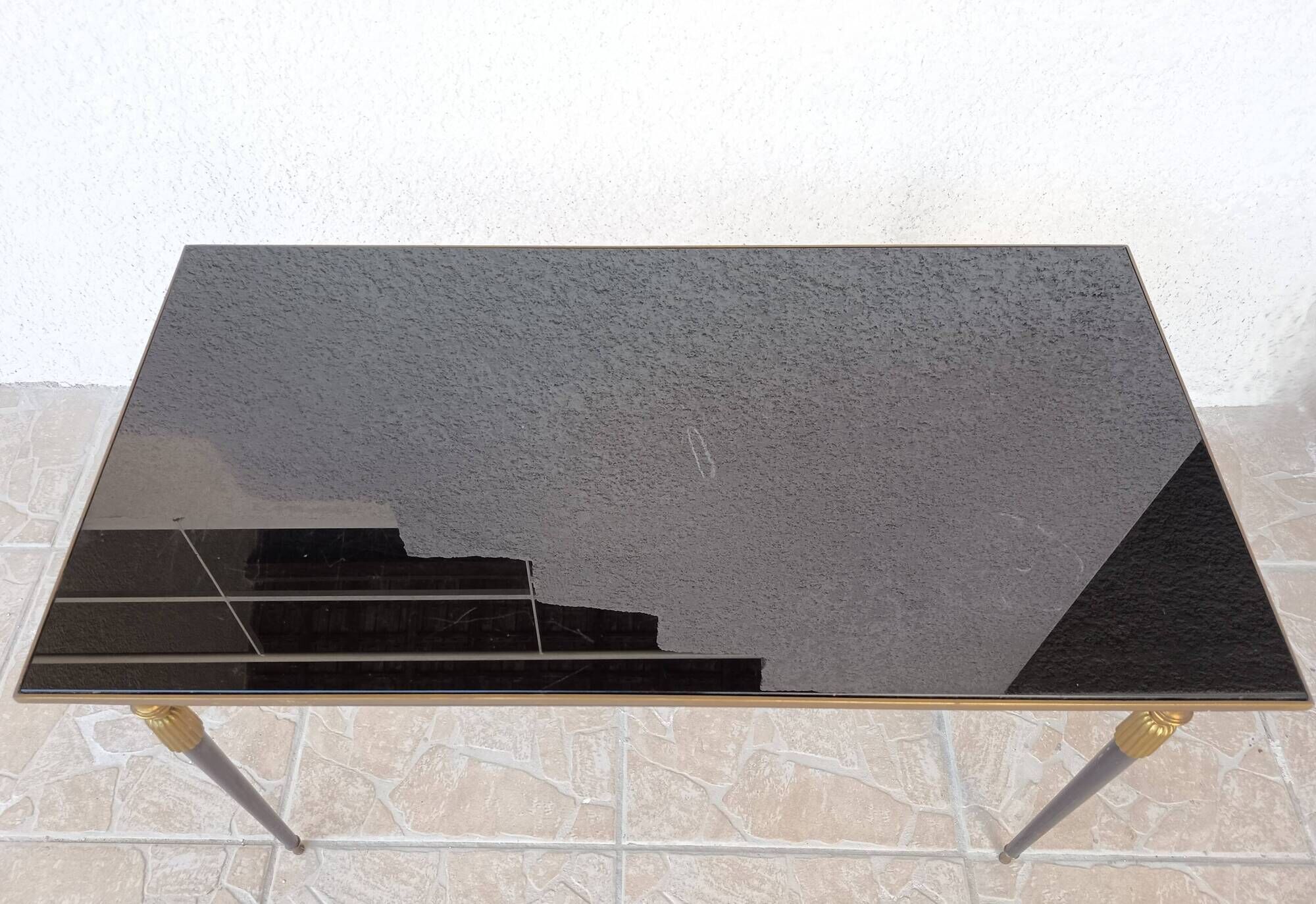 1960s metal and smoked glass coffee table