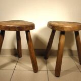Pair of wooden tripod stools